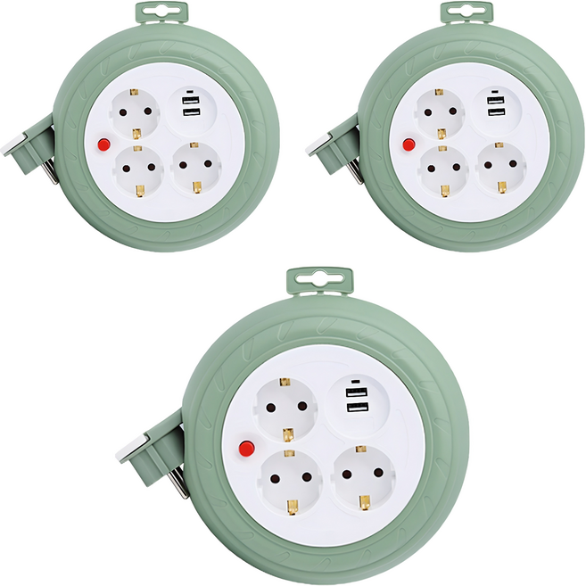 러그 원형 USB 멀티탭 3구 LUG-G03MU, 3m, 민트, 3개
