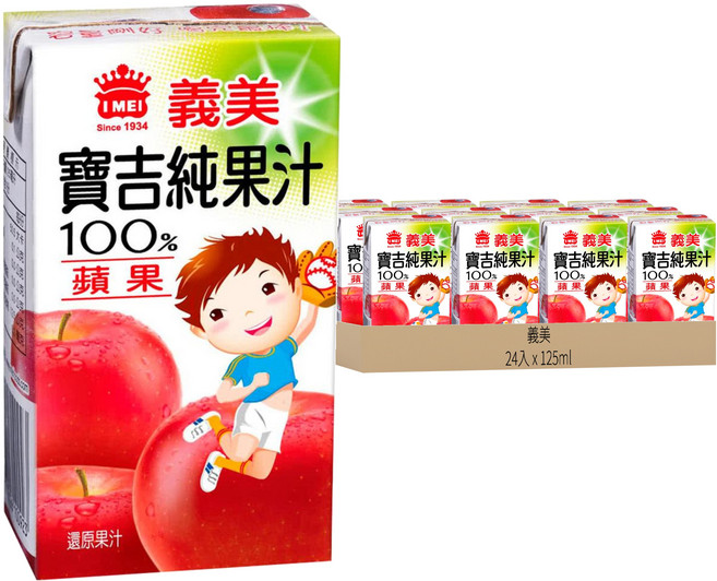 義美 寶吉純果汁 蘋果, 125ml, 24入