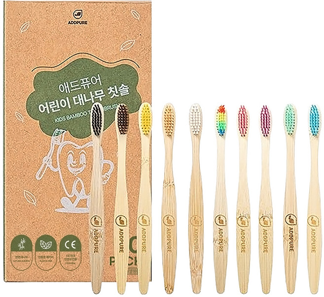 애드퓨어 치과위생사가 만든 어린이 대나무칫솔 컬러믹스, 10개, 1개입