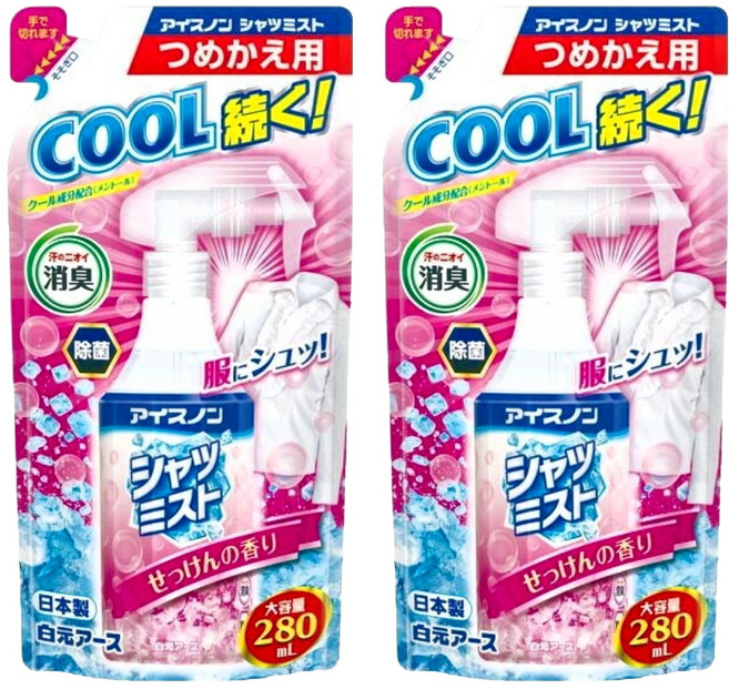 Hakugen Earth 白元 衣物涼感噴霧 補充包 280ml, 皂香, 2包