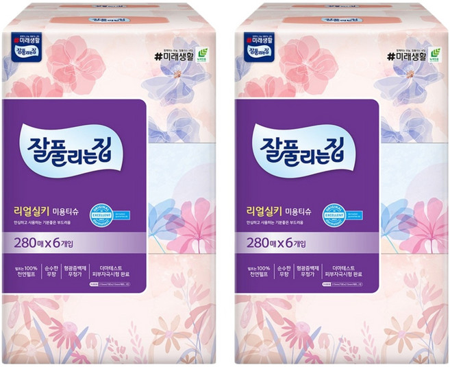 잘풀리는집 천연펄프 미용티슈 2겹, 280매입, 12개