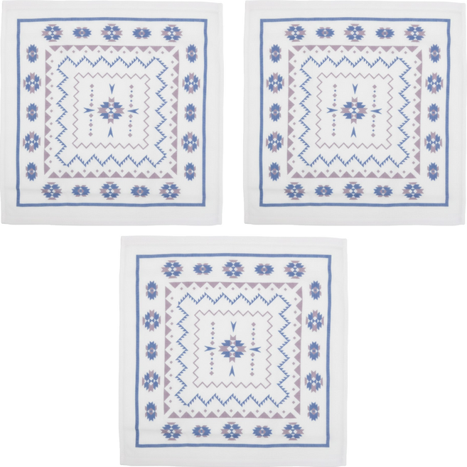 KOKUBO 小久保 廚房紗布巾 100%棉 雙面抹布 民族風圖案 大尺寸, 3條