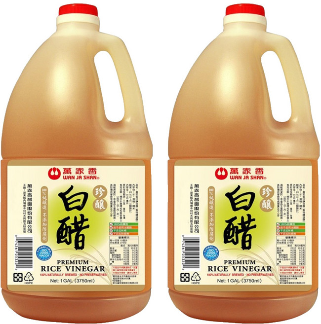 萬家香 珍釀白醋 100%純釀造 絕不使用冰醋酸 不添加人工調味料, 3.75L, 2瓶