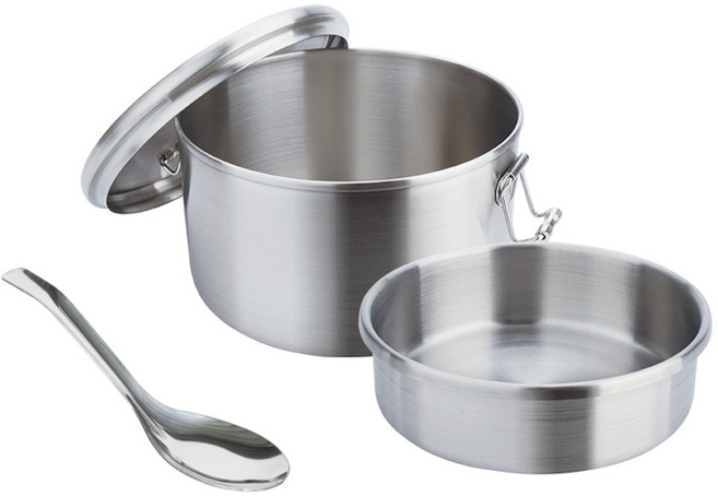 CLARE 晶鑽316雙層圓形便當盒 附湯匙 不鏽鋼 12cm 700ml, 不鏽鋼 銀色, 1組