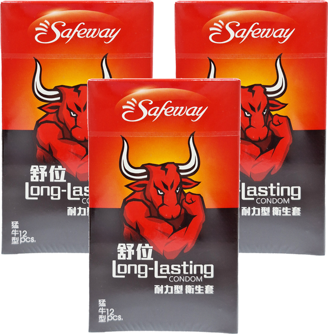 Safeway 猛牛 耐力型保險套 闊度52mm, 12件, 3盒