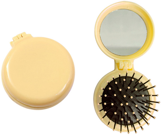 하루온 마카롱 휴대용 거울 헤어브러쉬, 옐로우, 1개