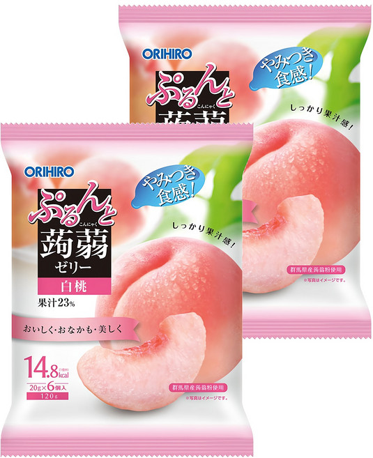 ORIHIRO 蒟蒻果凍 白桃味, 120g, 2包