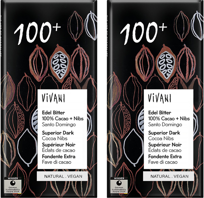 ViVANI 100%極黑巧克力片, 80g, 2包