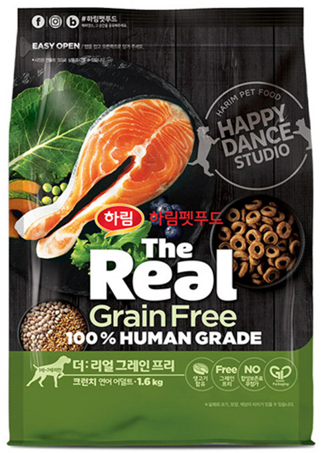 하림펫푸드 어덜트 강아지 더리얼 그레인프리 크런치 건식사료, 연어, 1.6kg, 1개