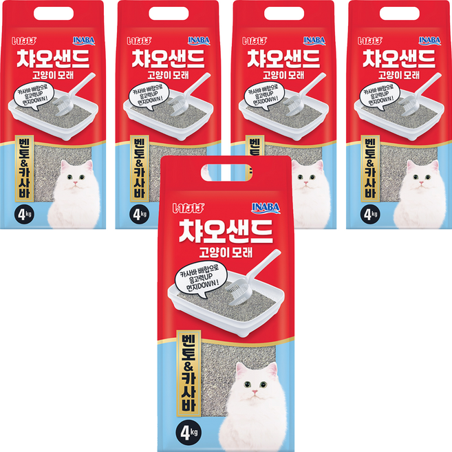 이나바 응고형 챠오샌드 벤토 & 카사바 고양이 모래, 4kg, 5개, 무향