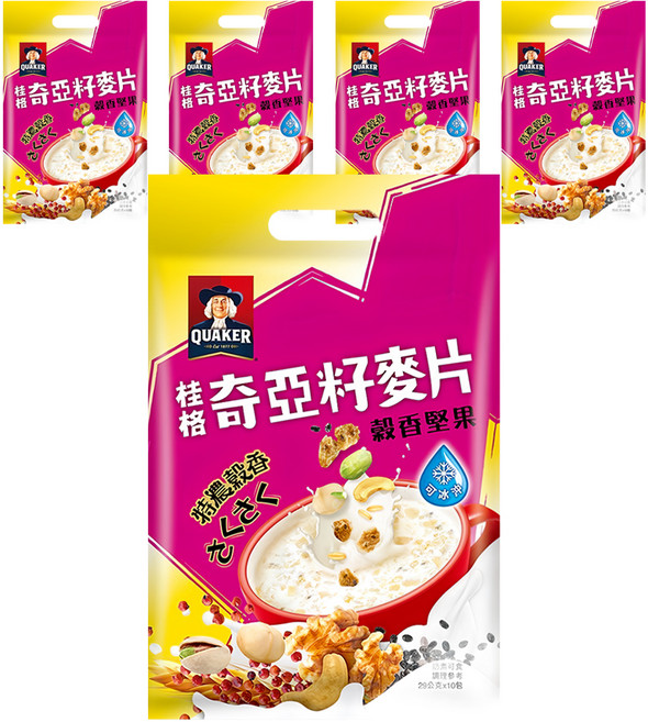 QUAKER 桂格 奇亞籽麥片 穀香堅果 10包, 290g, 5袋