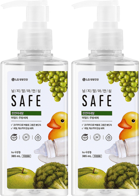 [비건라이프] 세이프 천연미네랄 마일드 주방세제 본품, 385ml, 2개
