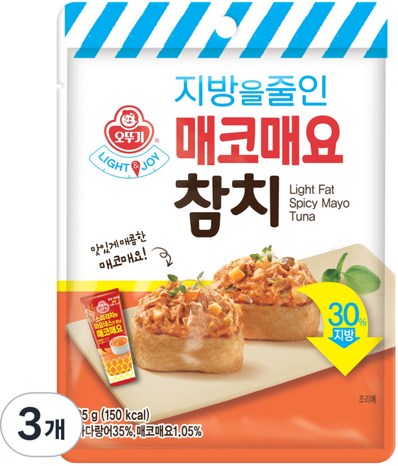 오뚜기 LIGHT&JOY 지방을 줄인 매코매요참치 파우치 95ml, 3개, 95g