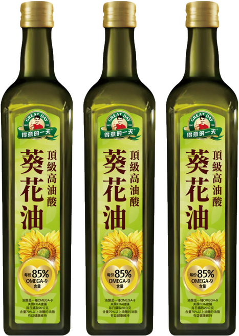 得意的一天 高油酸葵花油 富含維生素E 無添加物 適合高溫烹調, 750ml, 3瓶