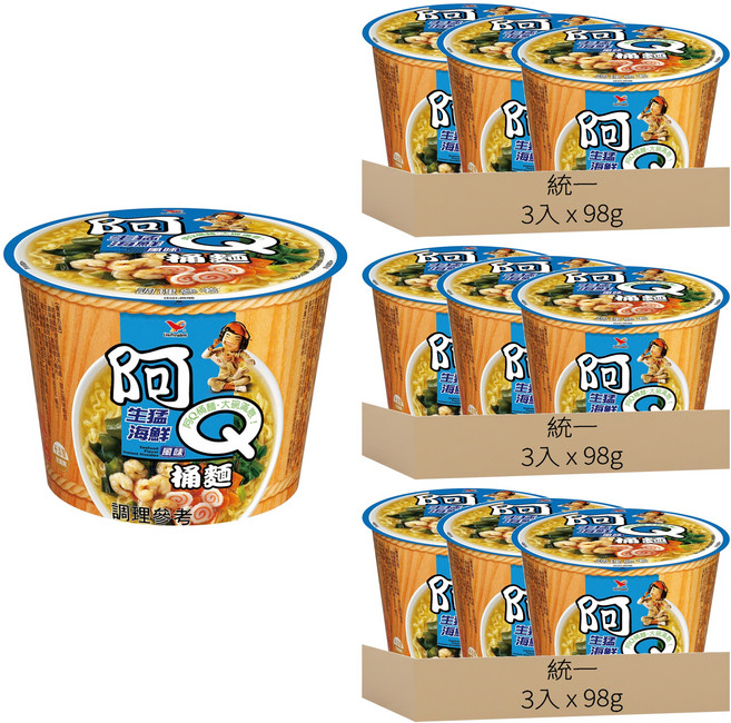 統一 阿Q桶麵 生猛海鮮風味, 9入