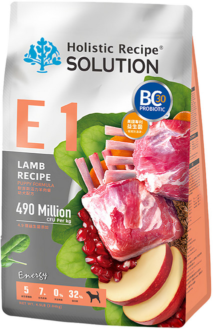 Holistic Recipe SOLUTION 耐吉斯 幼犬用無穀配方乾糧 E1, 活力羊肉餐, 2.04kg, 1袋