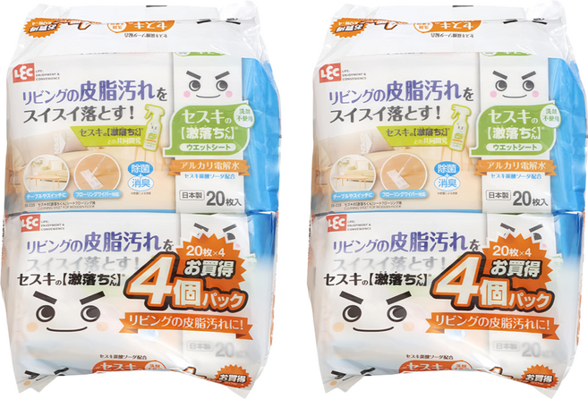 LEC 激落倍半碳酸鈉居家及地板清潔濕巾 20張, 8包