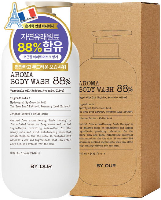 바이아우어 약산성 퍼퓸 아로마 바디워시 화이트머스크, 1.02L, 1개