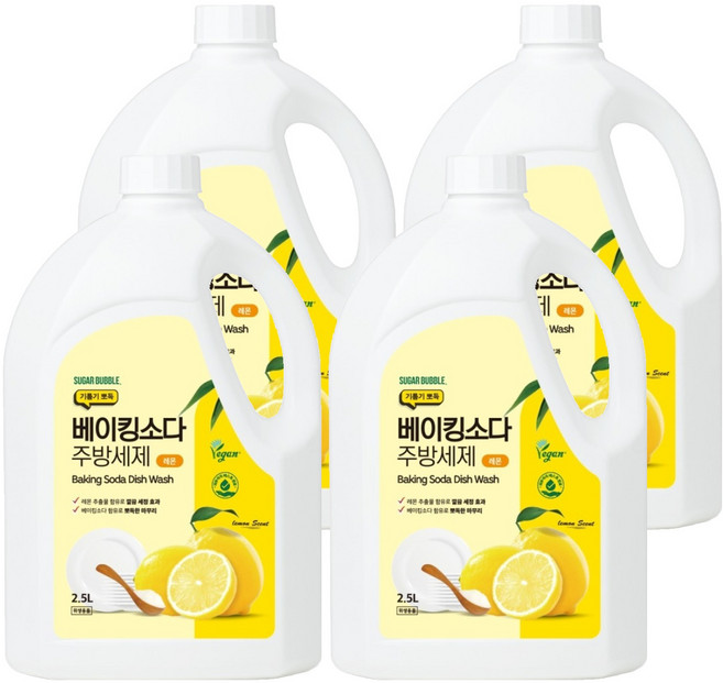 슈가버블 기름기 뽀득 베이킹소다 주방세제 레몬, 2.5L, 4개