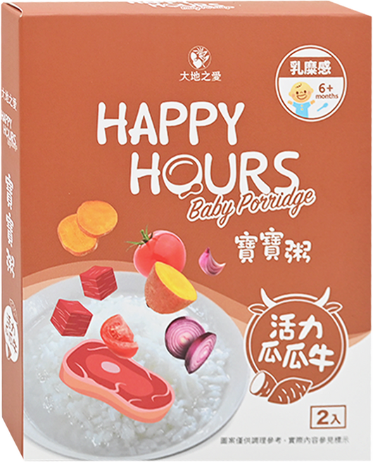 HAPPY HOURS 寶寶粥 6個月以上 2包, 活力瓜瓜牛, 300g, 1盒