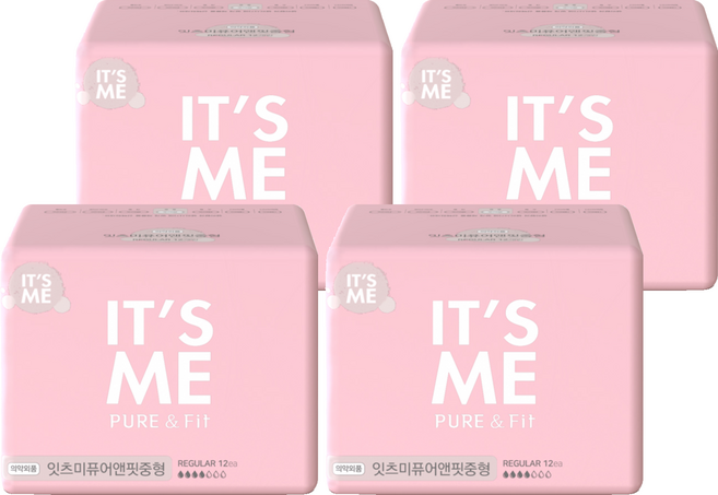 잇츠미 퓨어앤핏 생리대 날개형, 중형, 12개입, 4개