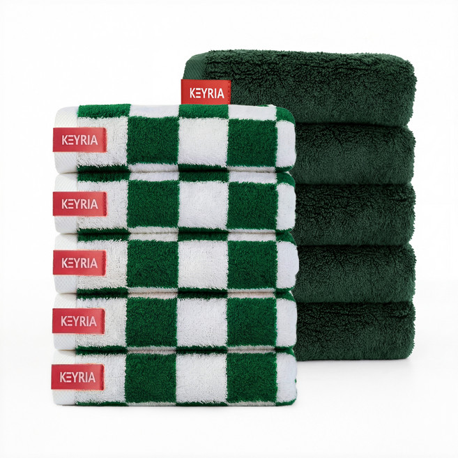 키리아 타월 2종 x 5p 세트 150g 40수 코마사, 그린체스+그린, 10개