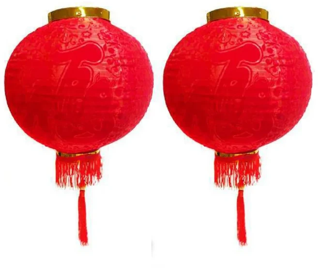 摩達客 農曆春節元宵 18吋植絨魚福紅燈籠 新年裝飾, 1入, 紅