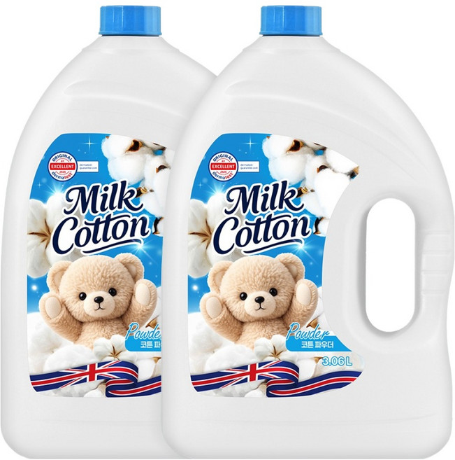 밀크코튼 섬유유연제 파우더 코튼 파우더향 본품, 3.06L, 2개