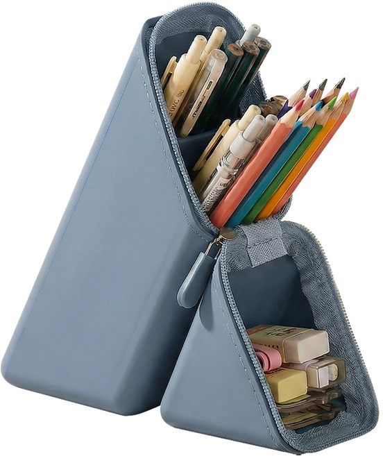 쿠말 오염에 강한 스탠딩 실리콘 필통, 딥블루, 1개