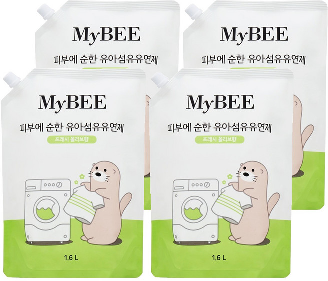 마이비 피부에 순한 유아 섬유유연제 프레시 올리브향 리필, 1.6L, 4개