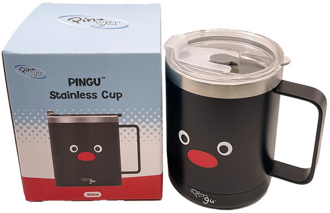Pingu 企鵝家族 Dayniz 不鏽鋼杯 + 蓋子 350ml, 黑色, 1個