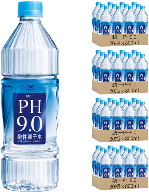 統一PH9.0 鹼性離子水, 800ml, 80瓶