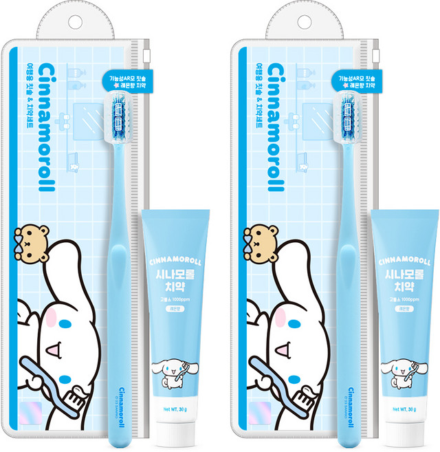 아텍스 산리오캐릭터즈 시나모롤 휴대용 칫솔 + 치약 세트, 2개