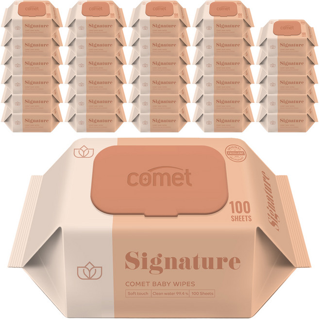 코멧 시그니처 아기물티슈 엠보싱 캡형 저자극 더마테스트 인증, 55g, 100매, 60개