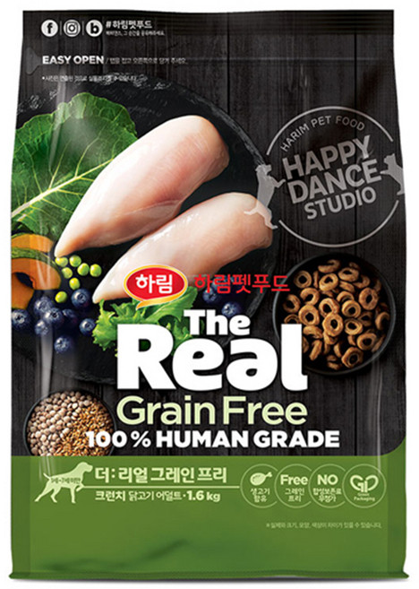 하림펫푸드 어덜트 강아지 더리얼 그레인프리 크런치 건식사료, 닭, 1.6kg, 1개