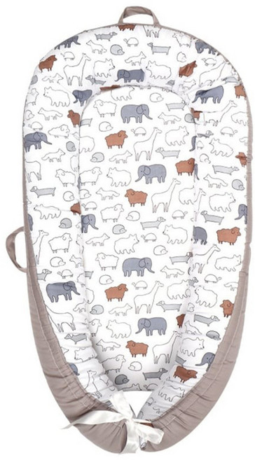 vanibaby 母嬰生活 便攜式嬰兒床中床, 動物朋友 白色, 1個