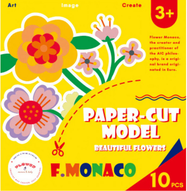 FLOWER MONACO 兒童趣味造型剪紙 10張, 花朵 多色, 1組