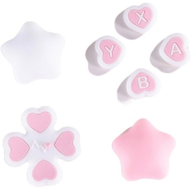 호후 닌텐도 스위치 OLED 스타캡 조이스틱 커버 + 버튼 키캡 세트 하트스타, 핑크 + 화이트, 1세트