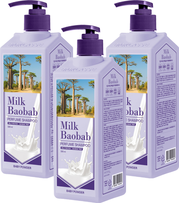 밀크바오밥 퍼퓸샴푸 베이비파우더향, 500ml, 3개