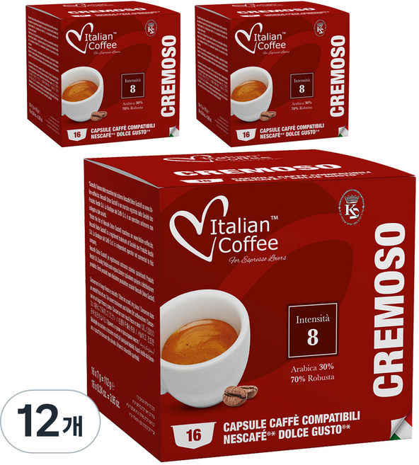 이탈리안커피 돌체구스토 호환 크레모소 캡슐커피, 16개입, 12개