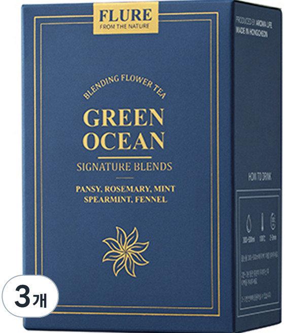 플루어 FLURE 프리미엄 블렌딩티 그린오션 꽃차 삼각티백, 1g, 5개입, 3개