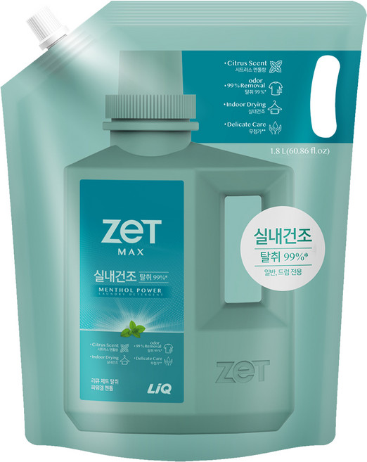 리큐 제트 맥스 실내건조 탈취 파워겔 시트러스 멘톨향 액상세제 리필, 1.8L, 1개