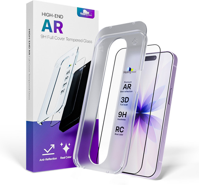 힐링쉴드 하이엔드 풀커버 AR 고화질 강화유리 휴대폰 액정보호필름 세트, 1세트