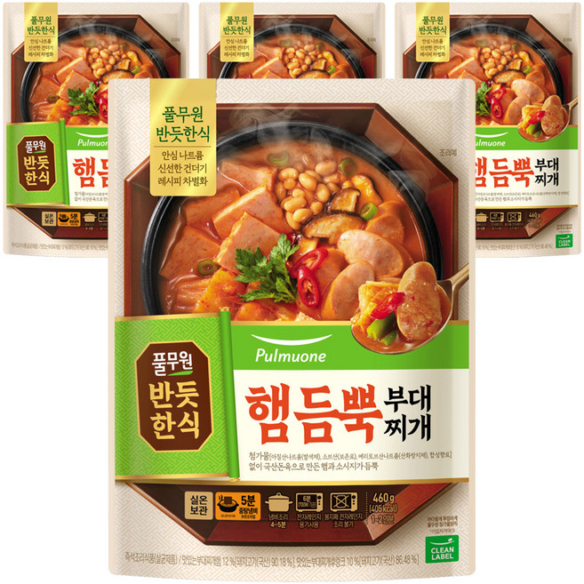 풀무원 반듯한식 햄듬뿍 부대찌개, 460g, 4개