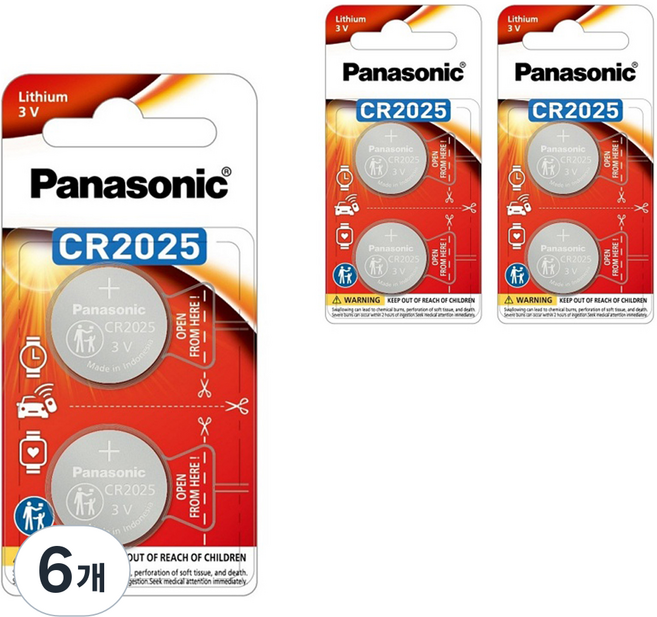 파나소닉 파워세이프티패키지 리튬 코인건전지 CR2025, 2개입, 6개