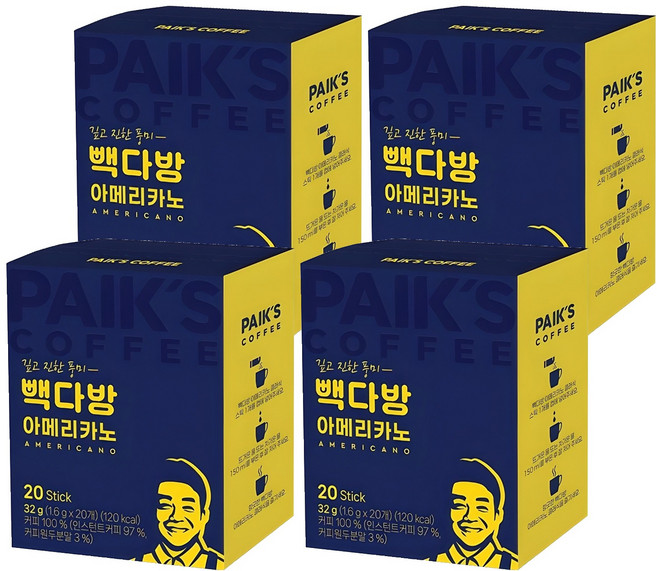 빽다방 아메리카노 스틱커피, 1.6g, 20개입, 4개