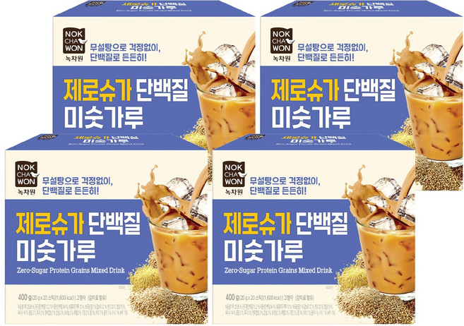 NOKCHAWON 綠茶園 零糖蛋白質穀物粉, 4個, 400g