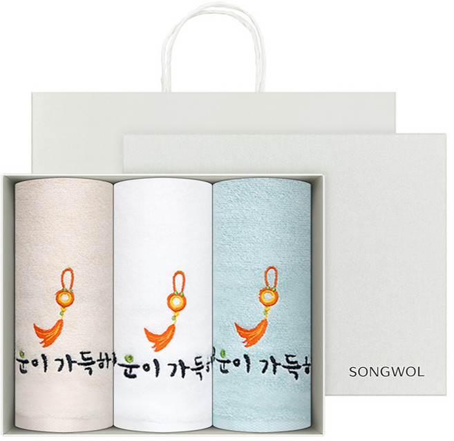 송월타월 옥행운 자수 3매 선물세트 130g 면사 + 쇼핑백, 랜덤 발송, 1개