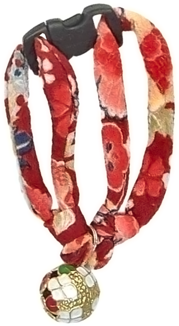 Necoichi 貓壹 縐綢紫陽花大鈴 安全項圈, 紅橘色, 1個