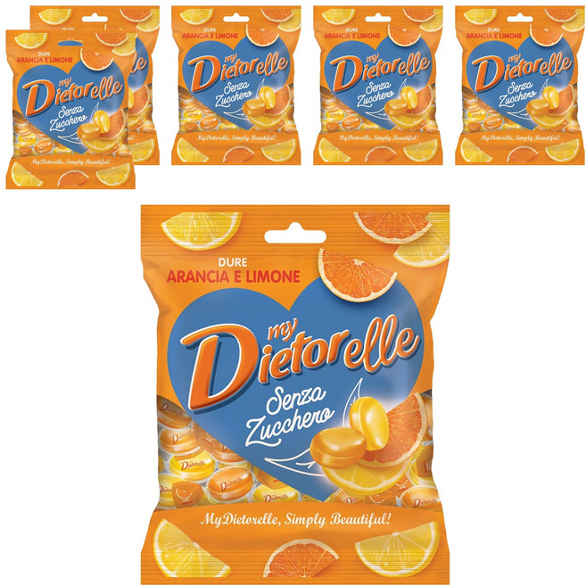 디에토렐레 무설탕 캔디 오렌지 레몬, 70g, 6개